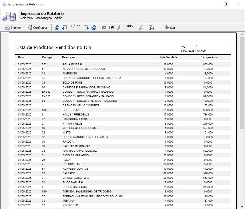 Menu de relatórios no retaguarda