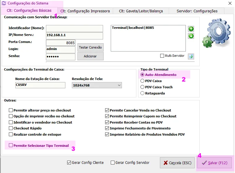 Configurar o terminal como autoatendimento